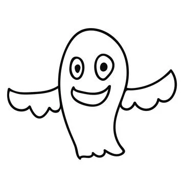 Cartoon doodle linear happy ghost Stock Illustration