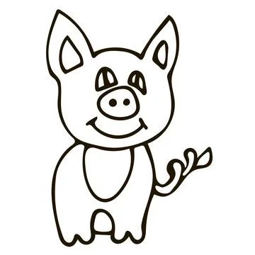 Cartoon doodle linear pig Stock Illustration