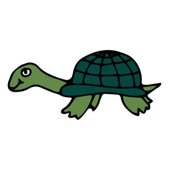 Cartoon doodle linear turtle isolated on white background. Childlike style. Illustrazione stock