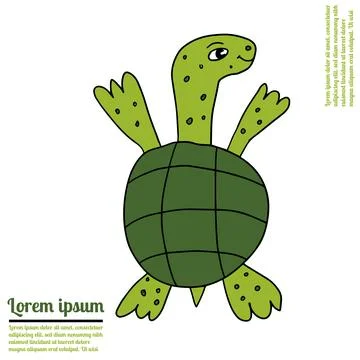 Cartoon doodle linear turtle isolated on white background. Stock Illustration