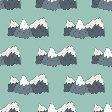 Cartoon doodle mountains seamless pattern. Stock Illustration