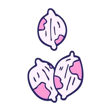 Cartoon doodle nuts in shells in bright neon color Illustrazione stock