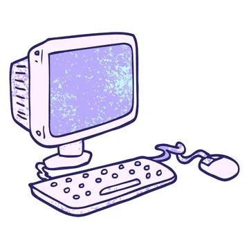 Cartoon doodle office computer in bright neon color Stock Illustration