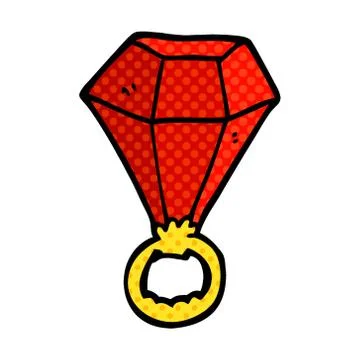 Cartoon doodle red ruby ring 库存插图