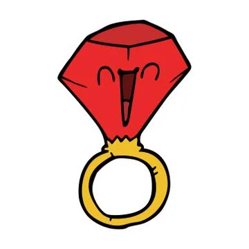 Cartoon doodle red ruby ring Stock Illustration