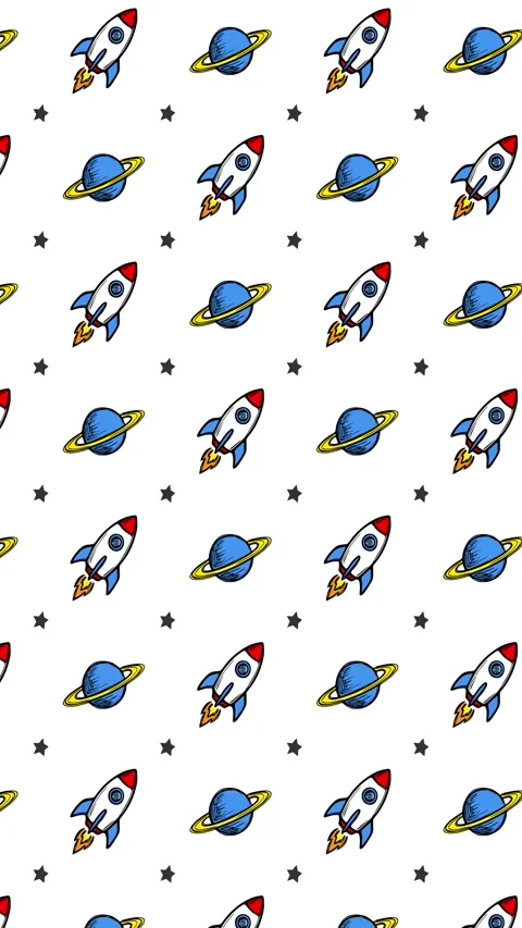 Cartoon Doodle Rocket and Planet Pattern Stock Footage 332622076