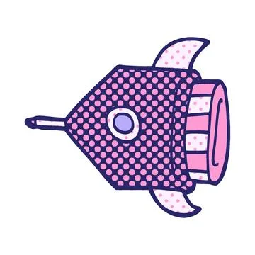 Cartoon doodle rocket in bright neon color Stock Illustration