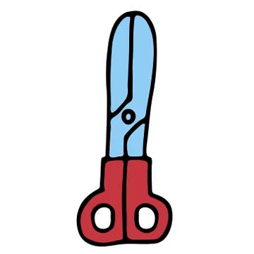 Cartoon doodle scissors with red handle. White background isolated  illustration Stock Illustration