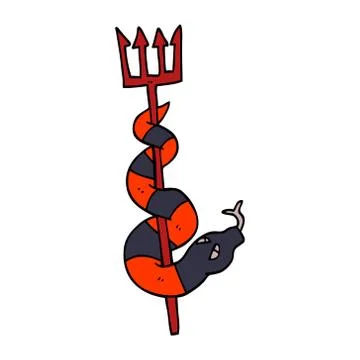 Cartoon doodle serpent on devils fork イラスト素材