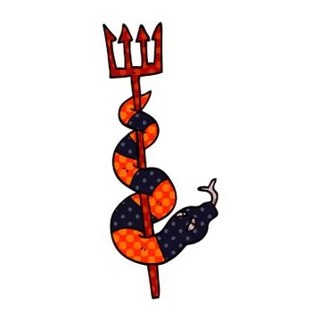 Cartoon doodle serpent on devils fork イラスト素材