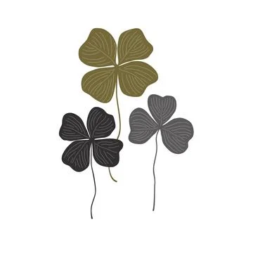 Cartoon doodle simple composition of clover leaves. Vector isolated illustration Stock Illustration