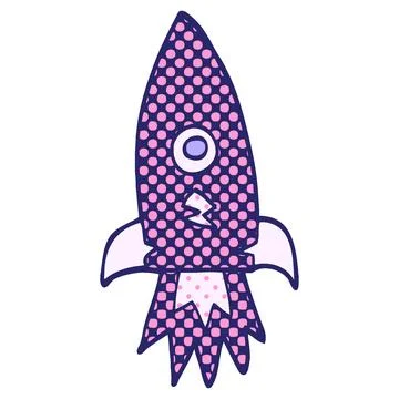 Cartoon doodle space rocket in bright neon color Stock Illustration