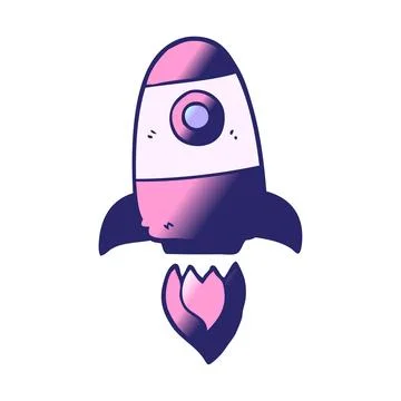 Cartoon doodle space rocket in bright neon color Stock Illustration
