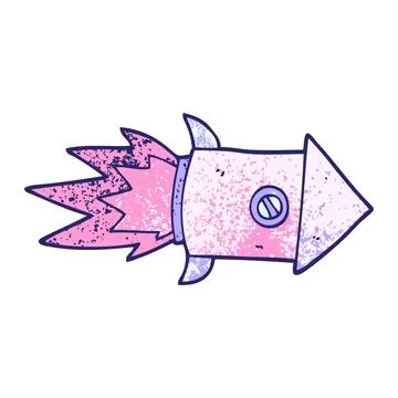 Cartoon doodle space rocket in bright neon color Stock Illustration