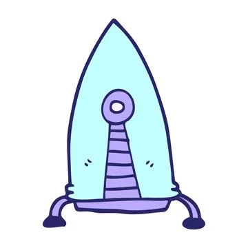 Cartoon doodle space rocket in bright neon color Stock Illustration