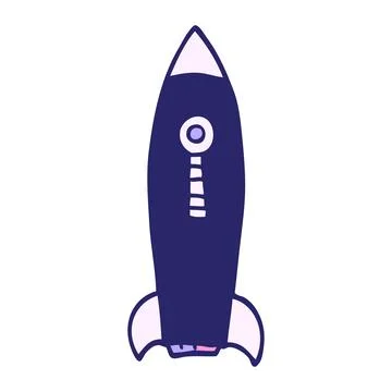 Cartoon doodle space rocket in bright neon color Stock Illustration