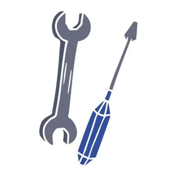 Cartoon doodle of a spanner and a screwdriver Stock Illustration