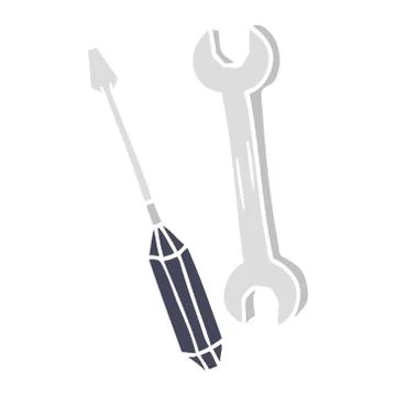 Cartoon doodle of a spanner and a screwdriver Stock Illustration