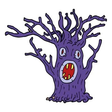 Cartoon doodle spooky tree 스톡 일러스트