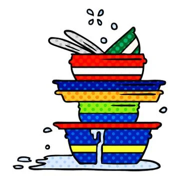 Cartoon doodle of a stack of dirty plates 스톡 일러스트
