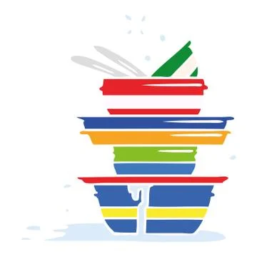 Cartoon doodle of a stack of dirty plates Stock Illustration