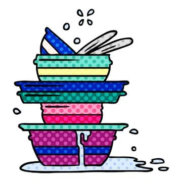 Cartoon doodle of a stack of dirty plates 스톡 일러스트