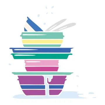 Cartoon doodle of a stack of dirty plates 스톡 일러스트