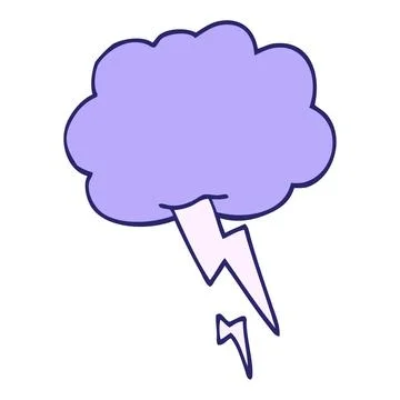 Cartoon doodle storm cloud with lightning in bright neon color Stock Illustration