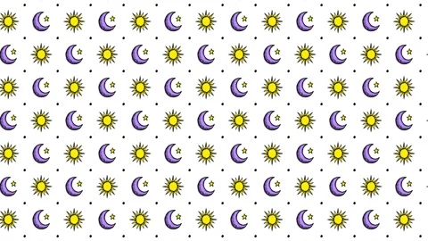 Cartoon Doodle Sun and Crescent Moon Pattern Stock Footage 332622086