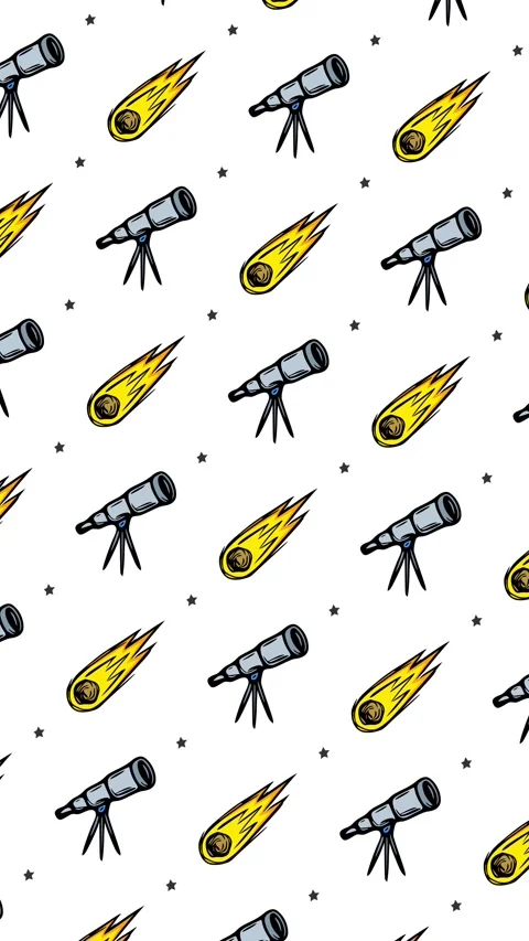 Cartoon Doodle Telescope and Falling Asteroid Pattern with Vortex Animation Stock Footage 332622110