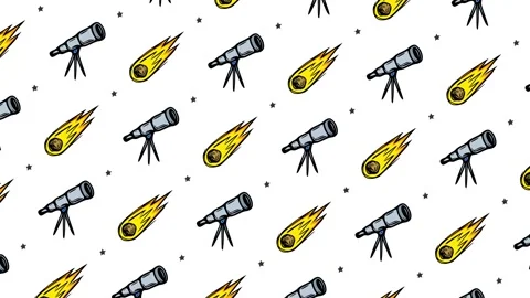 Cartoon Doodle Telescope and Falling Asteroid Pattern with Vortex Animation Stock Footage 332622111