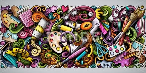 Cartoon doodles Art and Design horizontal stripe illustration Stock Illustration