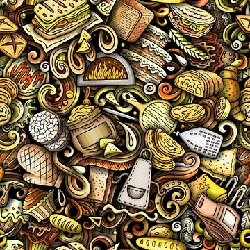 Cartoon doodles Bakery seamless pattern イラスト素材