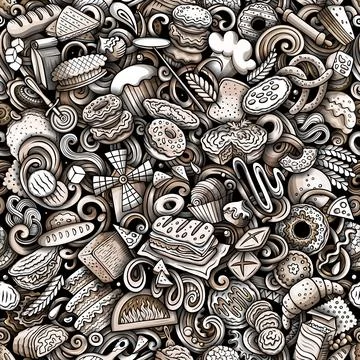 Cartoon doodles Bakery seamless pattern 스톡 일러스트