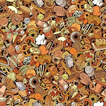 Cartoon doodles Bakery seamless pattern Illustrazione stock
