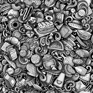Cartoon doodles Bakery seamless pattern Stock Illustration