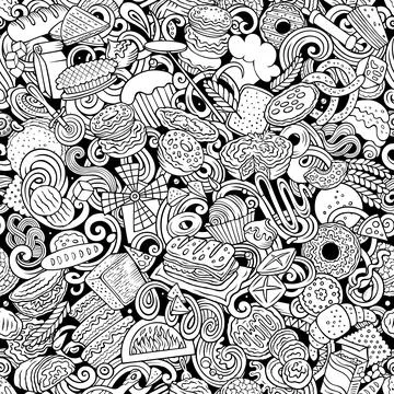 Cartoon doodles Bakery seamless pattern Stockillustratie