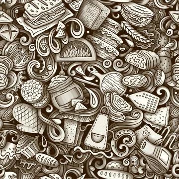 Cartoon doodles Bakery seamless pattern イラスト素材