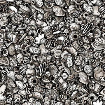 Cartoon doodles Bakery seamless pattern Stock Illustration