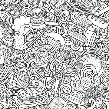 Cartoon doodles Bakery seamless pattern Stock Illustration