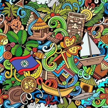 Cartoon doodles Belize seamless pattern Stock Illustration