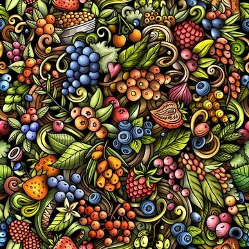 Cartoon doodles Berries seamless pattern 스톡 일러스트