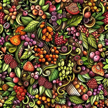 Cartoon doodles Berries seamless pattern Stock Illustration