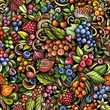 Cartoon doodles Berries seamless pattern Stock Illustration