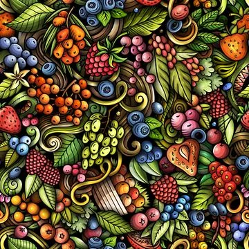 Cartoon doodles Berries seamless pattern Stockillustratie