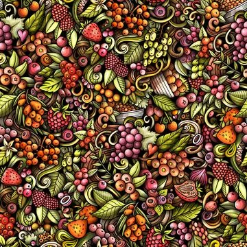 Cartoon doodles Berries seamless pattern Stock Illustration