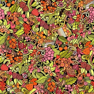 Cartoon doodles Berries seamless pattern Stockillustratie