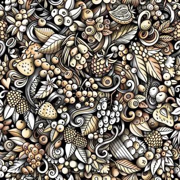 Cartoon doodles Berries seamless pattern 스톡 일러스트