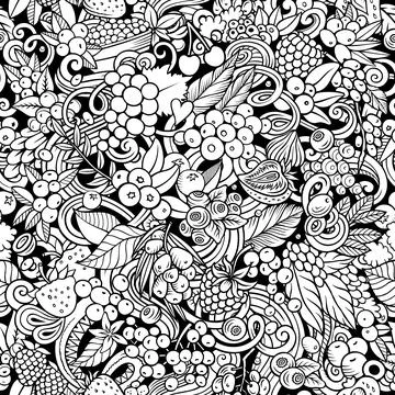 Cartoon doodles Berries seamless pattern Illustrazione stock