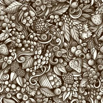 Cartoon doodles Berries seamless pattern Illustrazione stock